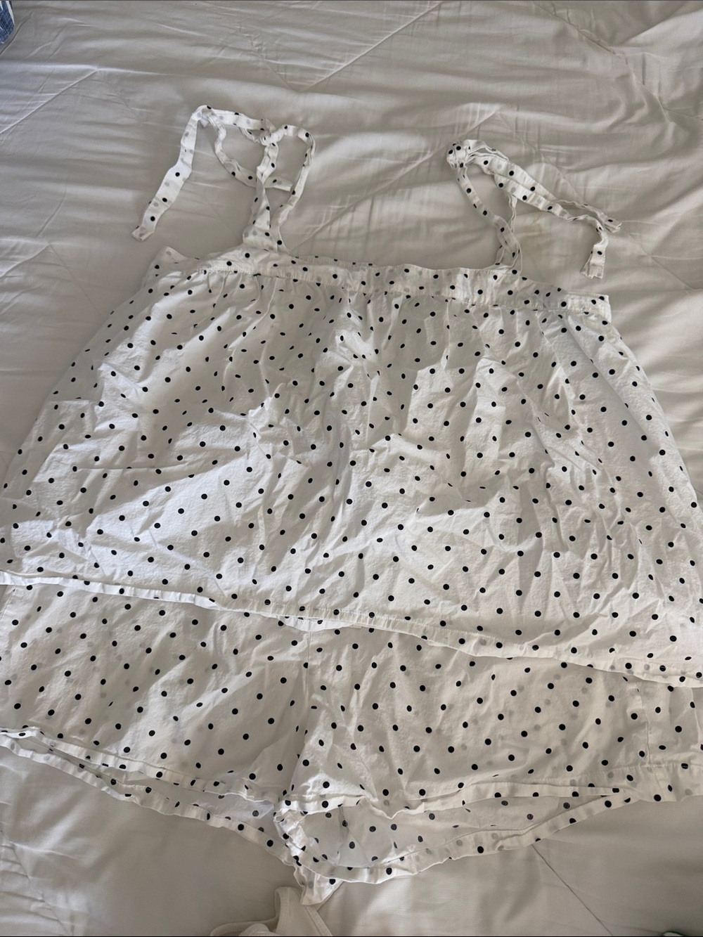 Ann Taylor White Cami and Short Pajama Set with Black Polka Dots